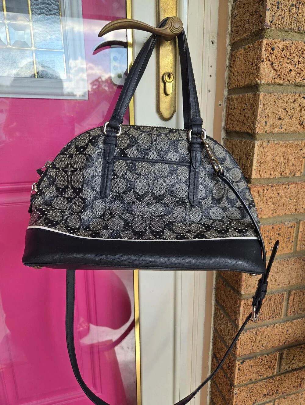 🖤 Coach Signature Dome Satchel | Black & Gray Monogram Crossbody Purse 👜✨